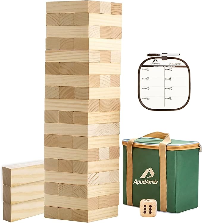ApudArmis 54 PCS Tumble Timber Set, Pine Wooden Tumble Tower Game by ApudArmis
