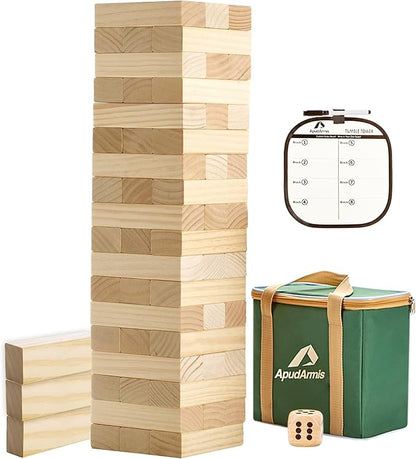 ApudArmis 54 PCS Tumble Timber Set, Pine Wooden Tumble Tower Game by ApudArmis