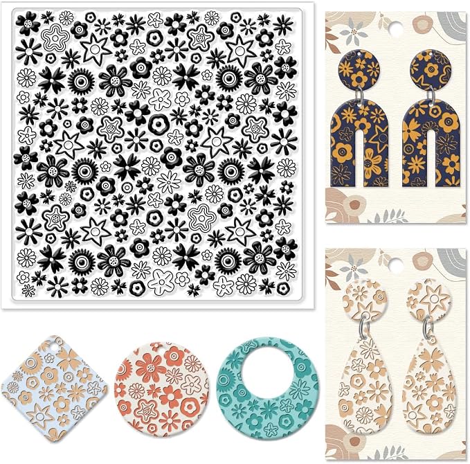 CHGCRAFT Polymer Clay Texture Sheets Cartoon Flowers Texture Stamp Sheets by chgcraft