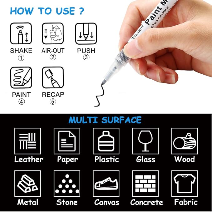 TZARROT White Paint Pen, 8 Pack 0.7mm Acrylic Paint Pens - Image 6