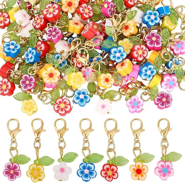 80Pcs Flower Stitch Markers Charms Handmade Polymer Clay Pendant Decorations by CRAFTYMELODY