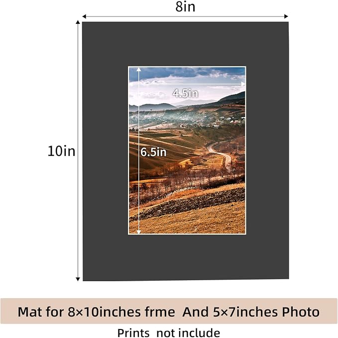 HOTUO 10 Pack Acid Free Black Picture Frame Mats, Pre-Cut 8x10 Picture Mats - Image 2