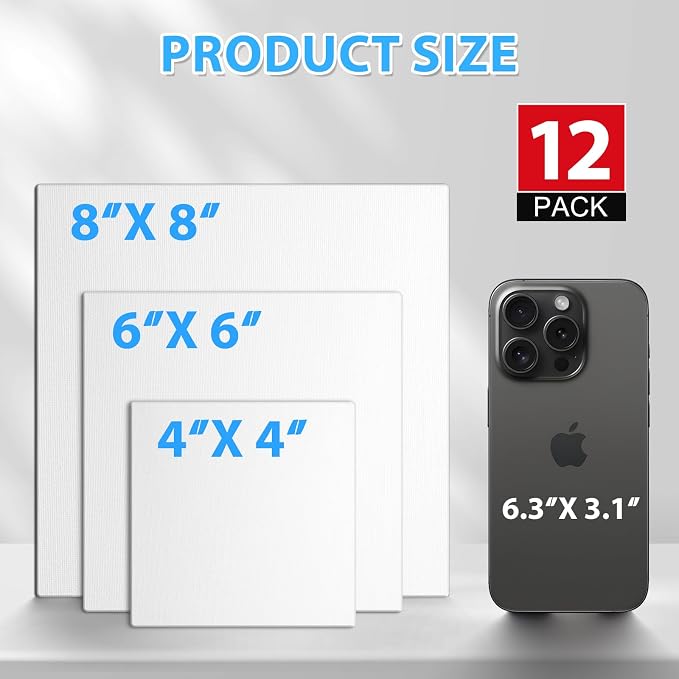 ESRICH Canvas Boards for Painting 12 Pack Canvas for Painting 4x4, 8x8 Blank - Image 2