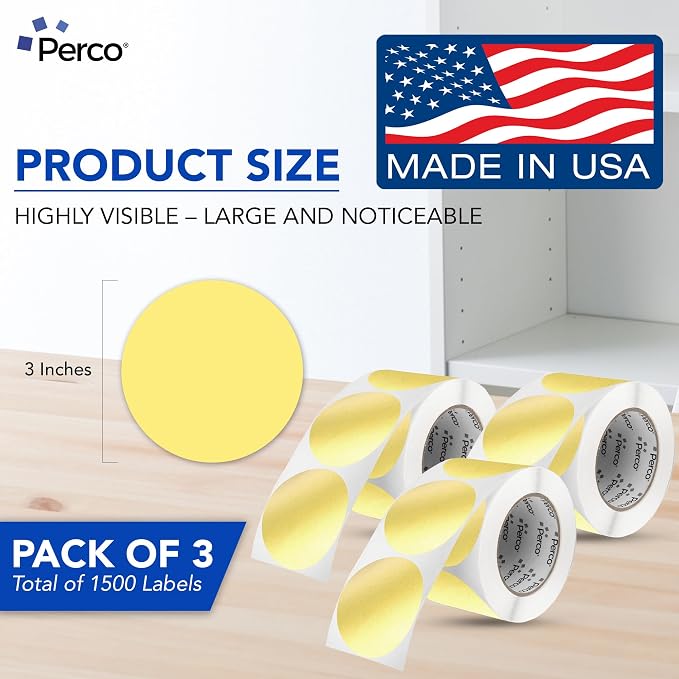Perco Metallic Gold 3" Round Circle Dot Sticker Labels - Image 2