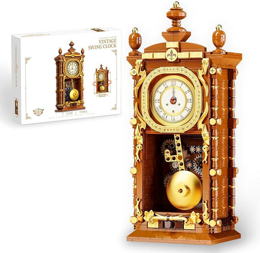 Retro Swing Clock Building Blocks Set, Vintage Pendulum Clock by Vziimo