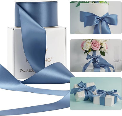 HUIHUANG Smoke Blue Ribbon 2 inch Wide Double-Faced Blue Satin Ribbon by HUIHUANG