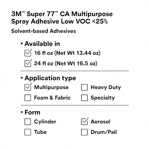 3M Super 77 Multipurpose Permanent Spray Adhesive Glue, Low VOC, Net Wt 18 oz - Image 10