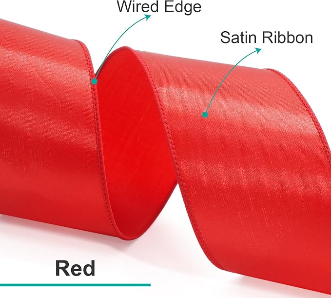CT CRAFT LLC Satin Wired Ribbon 2.5 Inch x 20 Yards Red - Image 3