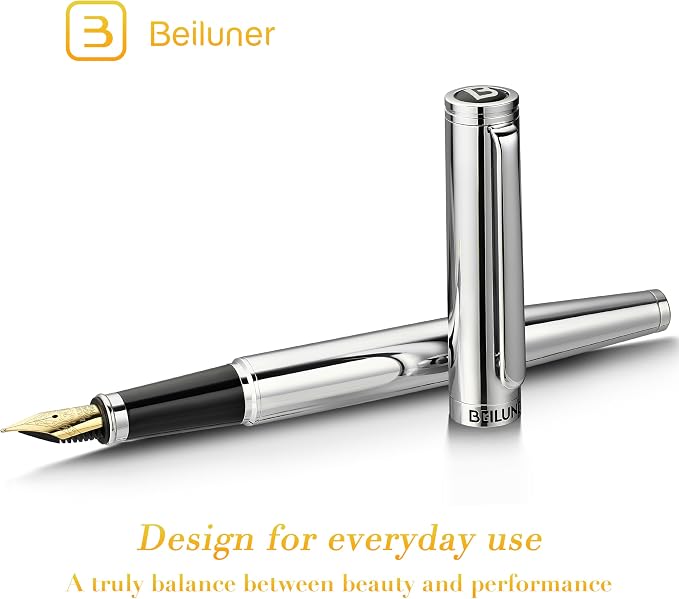 BEILUNER Silver Fountain Pen, Stunning Luxury Pens - Image 2