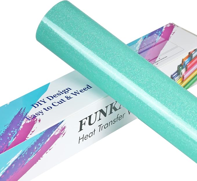 FUNKAKA Glitter Fluorescent Light Blue HTV Heat Transfer Vinyl Rolls by FUNKAKA