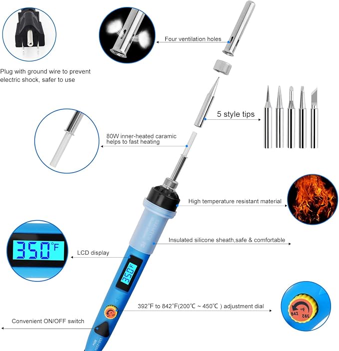 Electronics Soldering Iron Kit - 80W Digital LCD Solder Gun - Image 8