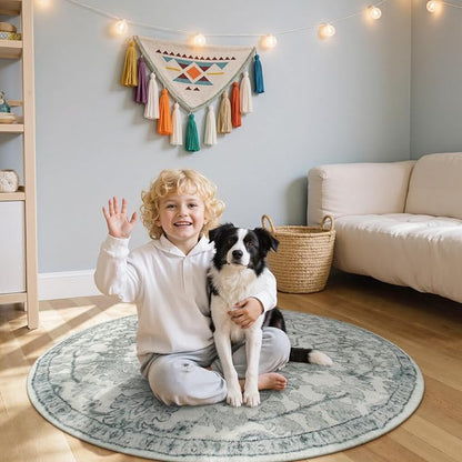 Lahome Bohemian Round Area Rugs, Washable Small Round Rug 3ft Soft Non-Slip - Image 3