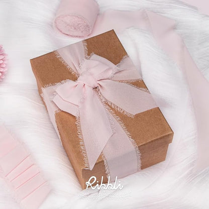 Ribbli Pale Blush Pink Chiffon Ribbon 1-1/2 inch x 20 Yard Handmade Fringe - Image 6
