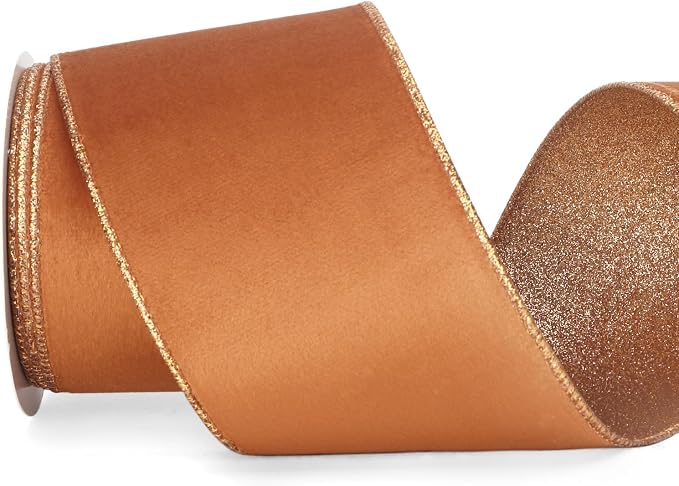 Ribbli Burnt Orange Velvet Wired Ribbon 4 Inch Copper Velvet by Ribbli