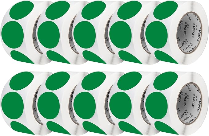 Perco Green 3-Inch Perforated Circle Dot Sticker Labels — 10 Rolls, 000 Round by Perco