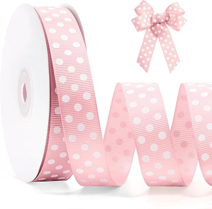Polka Dot Grosgrain Ribbon 3/4 Inch, 25 Yards Spool Pink and White Dot Craft by FAKILO