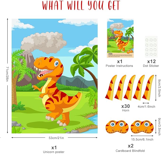 ASTARON Pin The Tail on The Dinosaur Party Game - Image 2