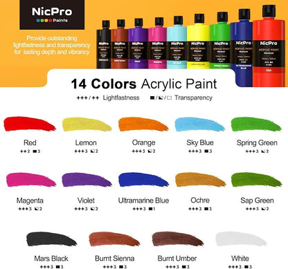 Nicpro 14 Colors Large Bulk Acrylic Paint Set Rich Art Painting Supplies - Image 6