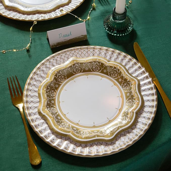 Talking Tables 24 x Gold Disposable Paper Party Plates in 3 Styles, Strong and - Image 2