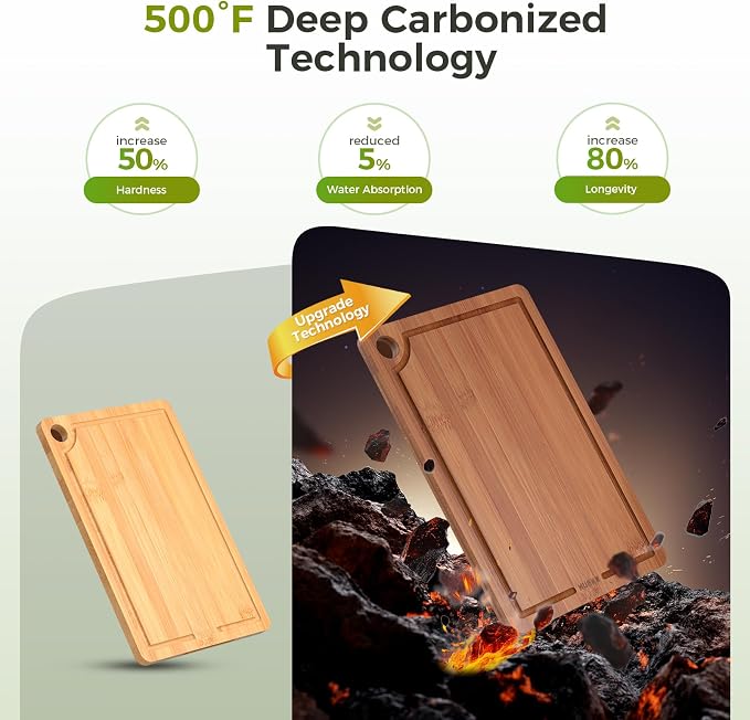 Bamboo Cutting Board for Kitchen, Wooden Cutting Board 3-Piece Set - Image 3