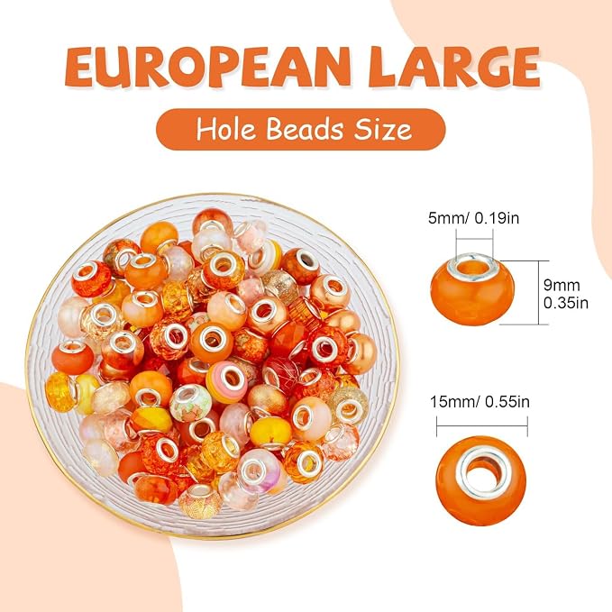 LAIDANLA Orange Mix Large Hole Beads, Acrylic Loose Beads - Image 3