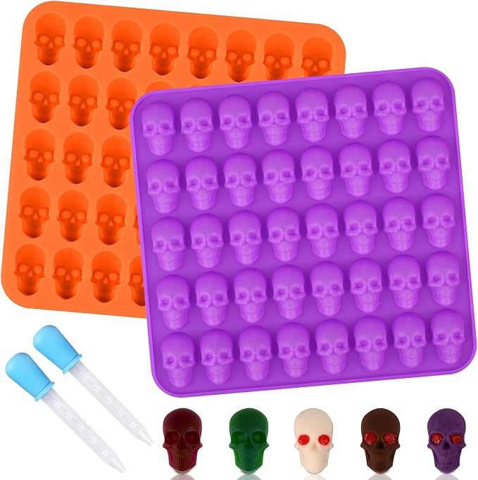 Sakolla 2 Pack Gummy Skull Candy Silicone Molds 40 Cavity Silicone Skull Molds by Sakolla