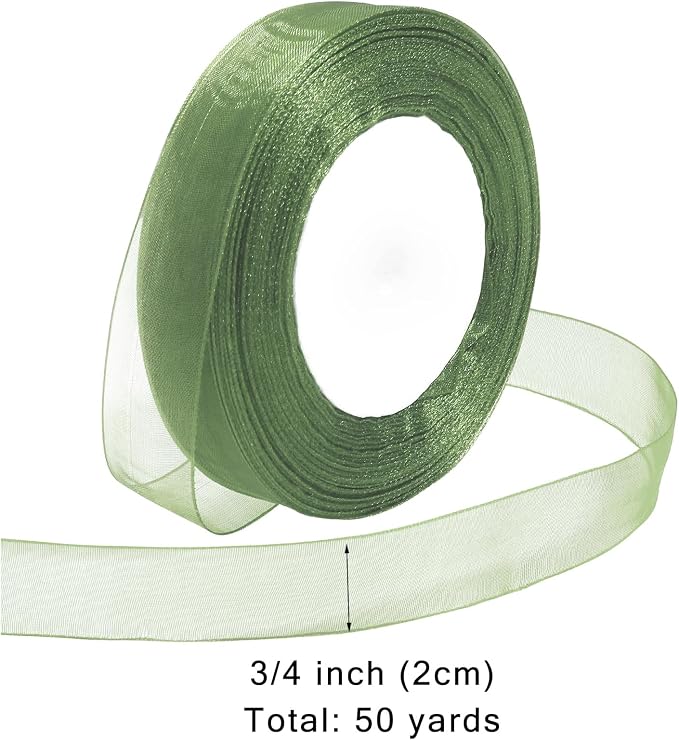 Ribbon for Gift Wrapping 3/4 inch Sage Green Sheer Organza Ribbon for Flower - Image 2