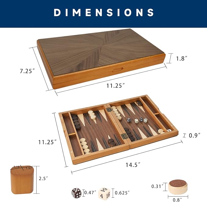 GSE Games & Sports Expert Premium Magnetic Wooden Folding Inlay Backgammon - Image 4