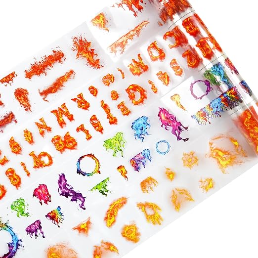 4 Rolls Fire-Themed PET Tape Set, Waterproof Pre-Cut Stickers by MiyouLuna