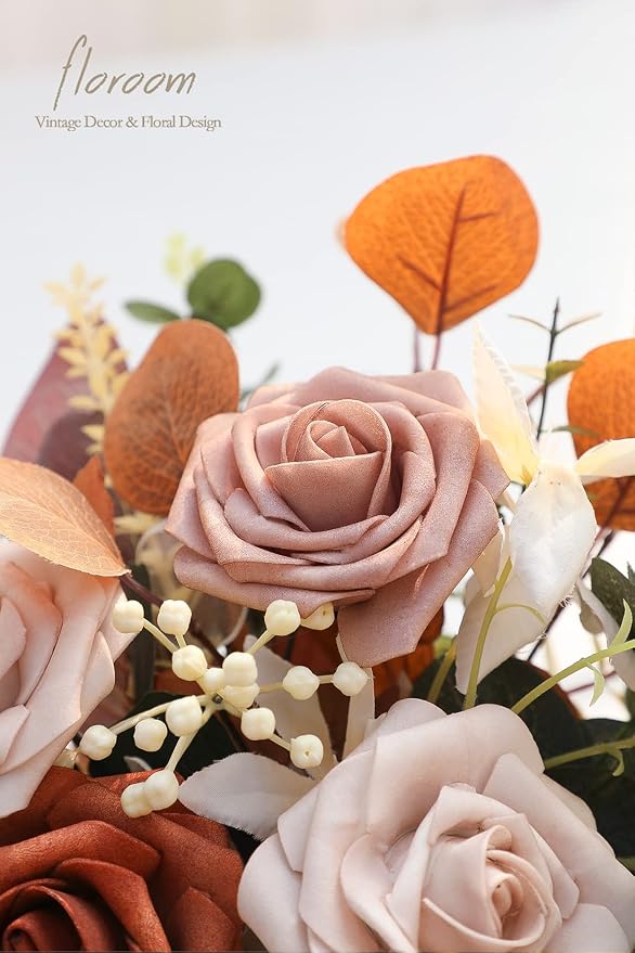 Floroom Artificial Flowers 25pcs Real Looking Burnt Orange Ombre Colors Foam - Image 4