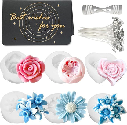 6Pcs Flower Candle Silicone Mold 3D Flower Resin Candle Molds by AOLIGEI