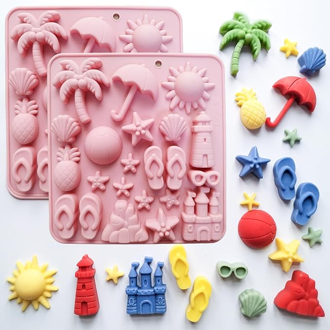 Summer Beach Theme Chocolate Molds, Coconut Tree Sun Shell Starfish Marine Cake by JAPLEED