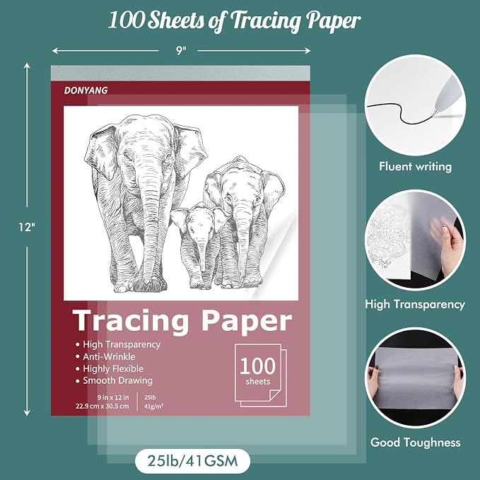 Tracing Paper 9x12 inch, 100 Sheets Transparent Vellum Paper - Image 2