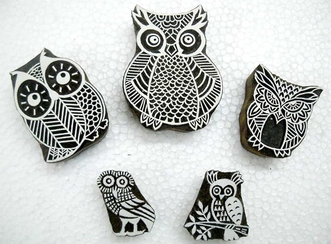 Owl Family Wooden Block Stamps/Tattoo/ Handcarved Indian Textile Printing Blocks by CraftsofIndia