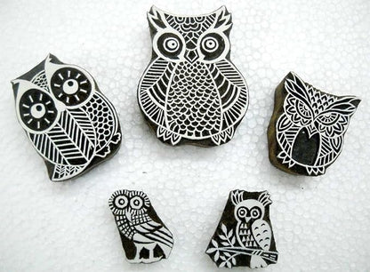 Owl Family Wooden Block Stamps/Tattoo/ Handcarved Indian Textile Printing Blocks by CraftsofIndia