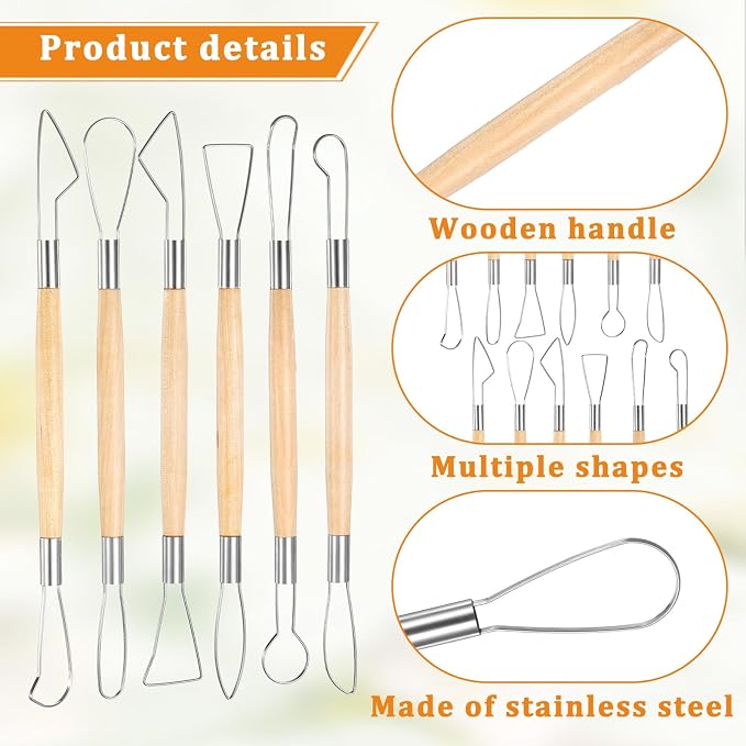 6Pcs Clay Sculpting Tools Ceramic Pottery Clay Ribbon Sculpting Tools Wooden - Image 3