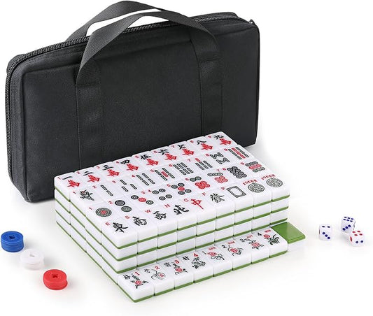 Chinese Mahjong Tile Set, 144 Tiles White Green Melamine Tiles by Unknown