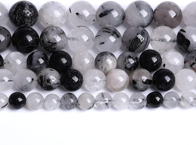 AAA Natural Black Quartz Rutilated Beads Round Loose Beads by NaturalStoneBeads
