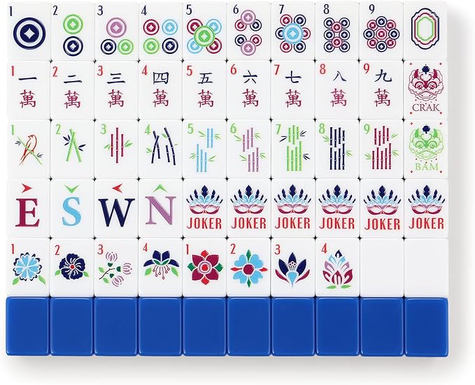 American Mahjong Tile Set, 166 Tiles White Blue Acrylic Carving Tiles, Mahjong by Unknown