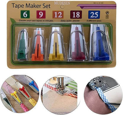 Bias Tape Makers Kit of 5 Sizes 1/4" 3/8" 1/2" 3/4" 1" DIY Quilting Tools Kit - Image 2