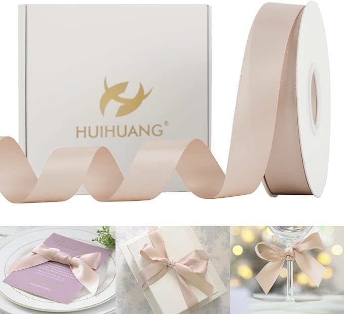 HUIHUANG Satin Ribbon 1 inch Vanilla Silk Satin Ribbon 50 Yards Double Face by HUIHUANG