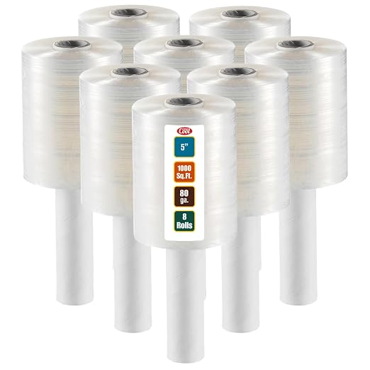 8 Pack Industrial Strength Mini Hand Stretch Wrap 5" 1000 Ft. Roll 80 Gauge by SimplyCool