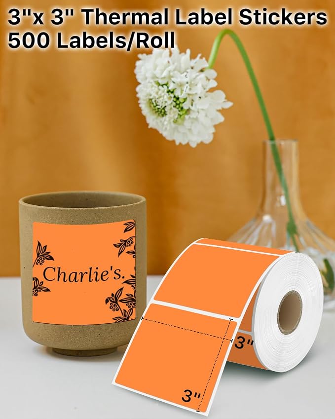 iEager Orange Square Thermal Label Stickers, 500 Sheets/Roll - Image 2