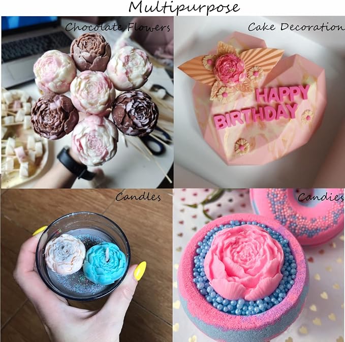 2PCS Peony Flower Silicone Candle Molds Soap Molds Fondant Chocolate Cake Candy - Image 3