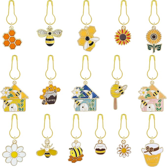 BEEFLYING 16Pcs Bee Honeycomb Stitch Marker Charms, Alloy Enamel Knitting by BEEFLYING