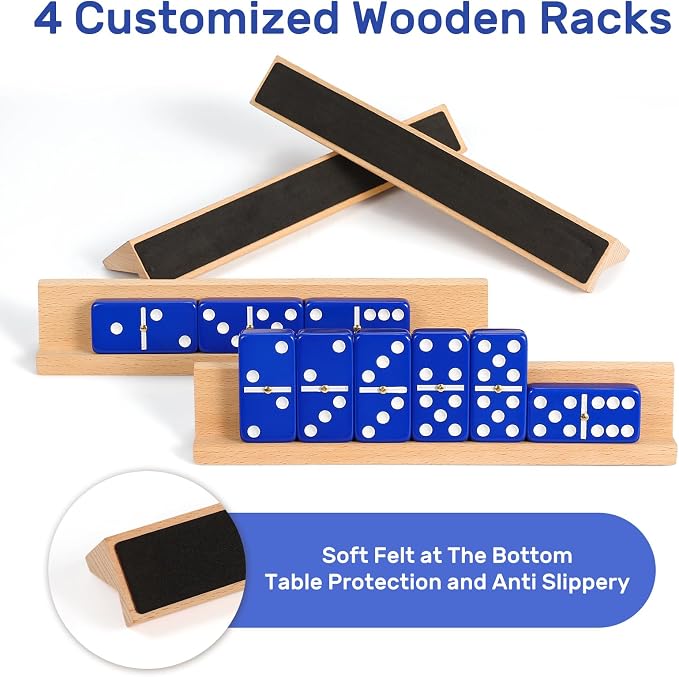 Dominoes Set for Adults with 4 Wooden Racks/Trays, Double Six Travel Portable - Image 4