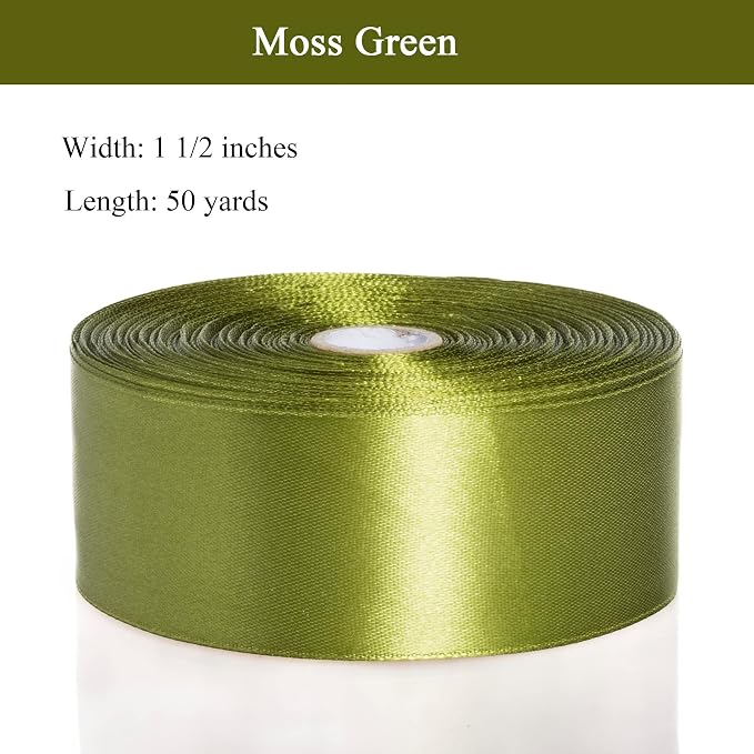 1 1/2 Inch Moss Green Solid Satin Ribbon, 50 Yards Craft Fabric Ribbon - Image 3