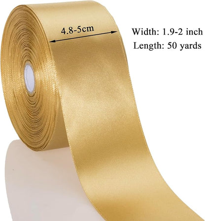 2 Inch Champaign Gold Solid Satin Ribbon, 50 Yards Craft Fabric Ribbon - Image 3