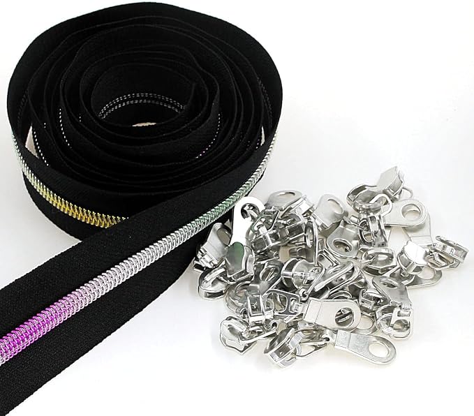 Leekayer #5 Metallic Nylon Coil Zippers by The Yard Rainbow Teeth Zipper Bulk - Image 5
