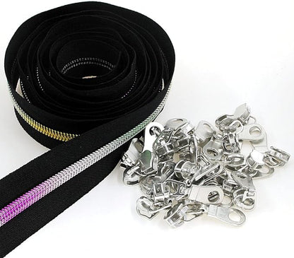 Leekayer #5 Metallic Nylon Coil Zippers by The Yard Rainbow Teeth Zipper Bulk - Image 5